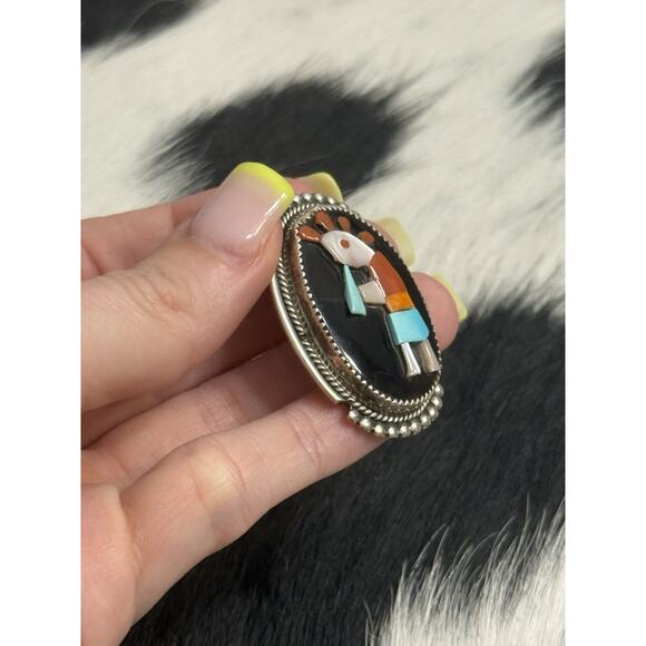 Zuni Native American Sterling Pin Pendant Kokopelli Turquoise Coral Bev Estate - Picture 3 of 10